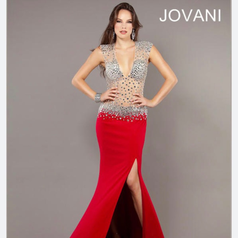 Jovani 74234 Deep V Neck Illusion Long Prom Gown - Like New
